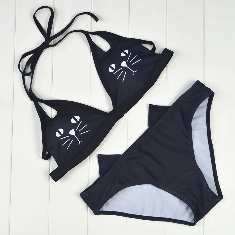 

Summer Sexy Bathing Suit Women Elastic Beachwear Low Waist Solid Black Bikini Push Up Halter Swimwear Female Two Piece Swimsuit