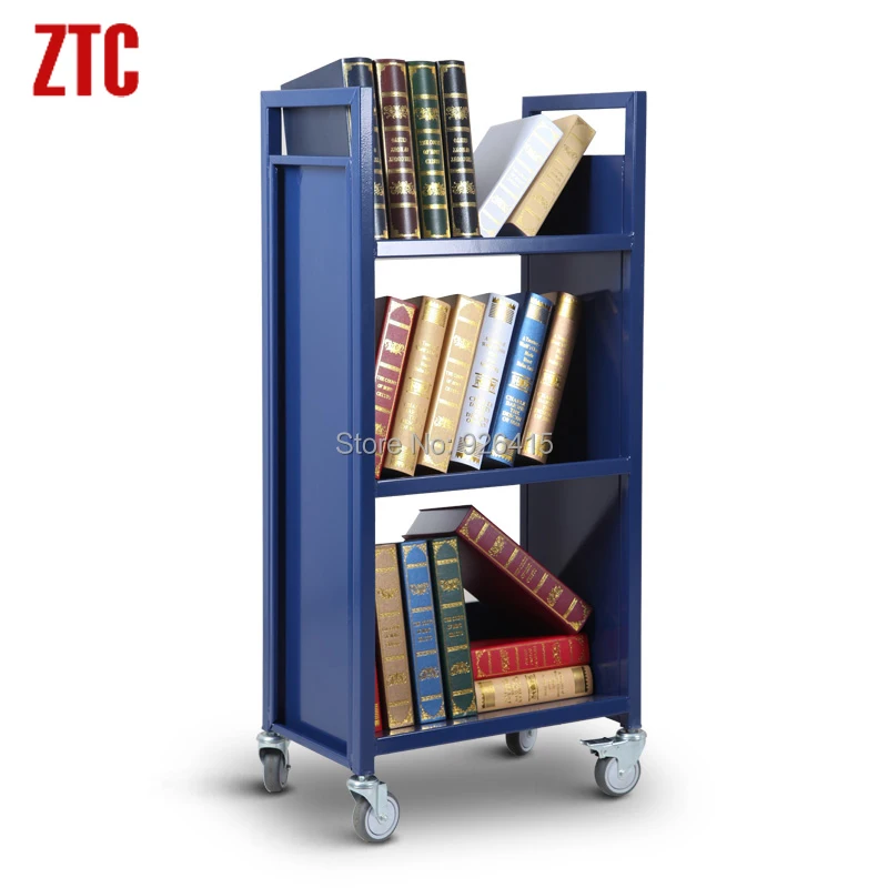 Beautiful design moving library book cart with 3 slant shelves,office