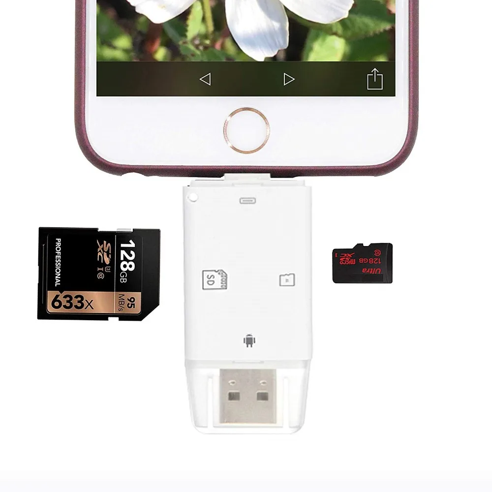 SD Card Reader адаптер 3 в 1 Card Reader для iPhone/ipad/MAC/PC/ android устройства для TF/MicrsSD/SD карты