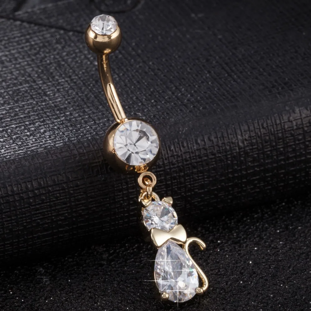 

1Pcs New Summer Style Body Jewelry Cat Shape Bell Button Rings Stainless Steel Navel Body Belly Piercing