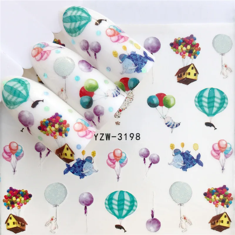 

WUF 1 PC Nail Sticker Water Decals Christmas Flower Butterfly Hot Air Balloon Transfer Nail Art Decoration