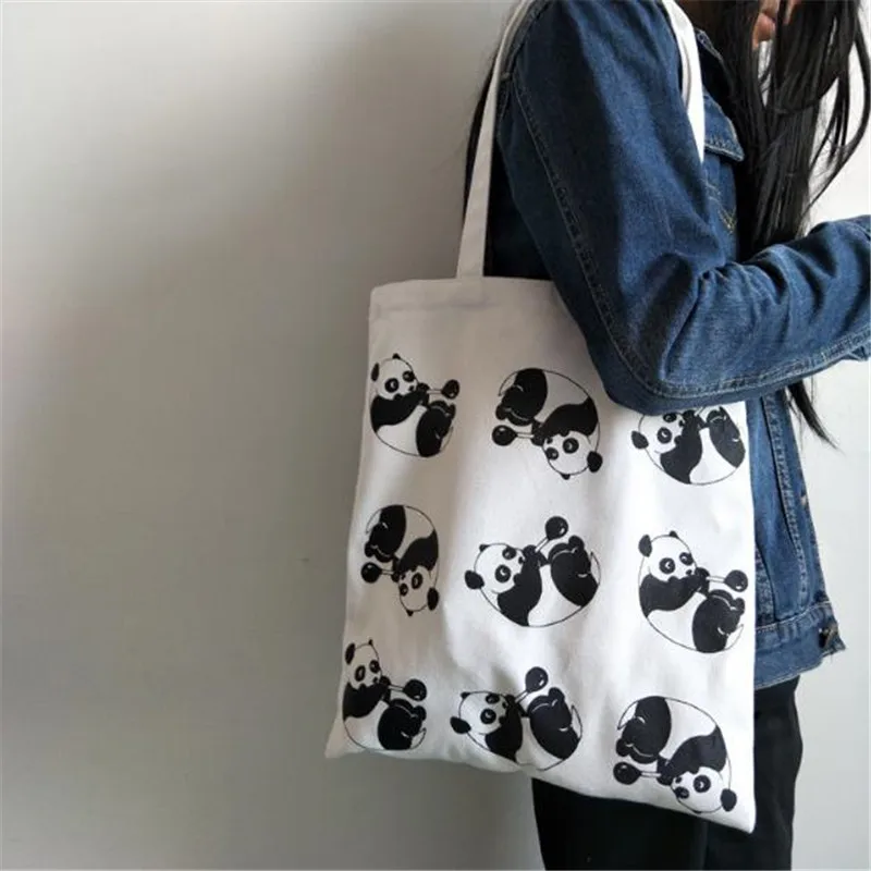 Черный белый красивый рисунок панды практичные женские сумки на плечо повседневное использование холщовый рюкзак сумки для покупок