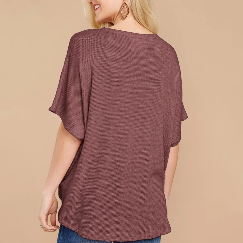 Hot Sale European and American Style Solid Color Short Sleeve Shirts Blouse Cotton Blend 2018 V Neck Cardigan Style Blouse Women (18)