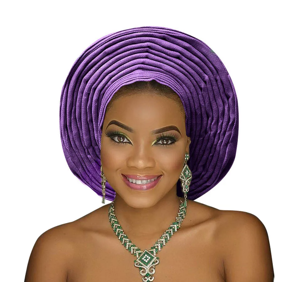 New aso oke headtie nigerian gele already made auto hele turban cap african aso ebi gele headtie big brim (1)