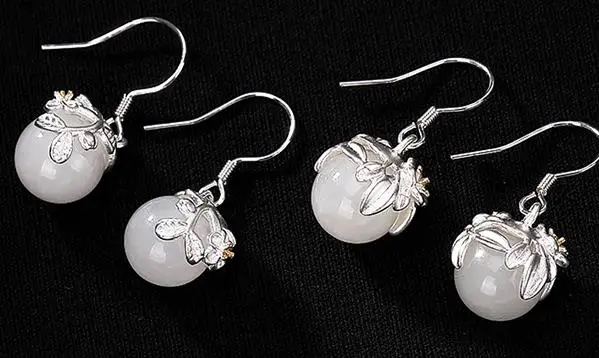 

Sterling S925 925 silver Drop Earrings Natural stone flower trendy ethnic for woman earring 27MM