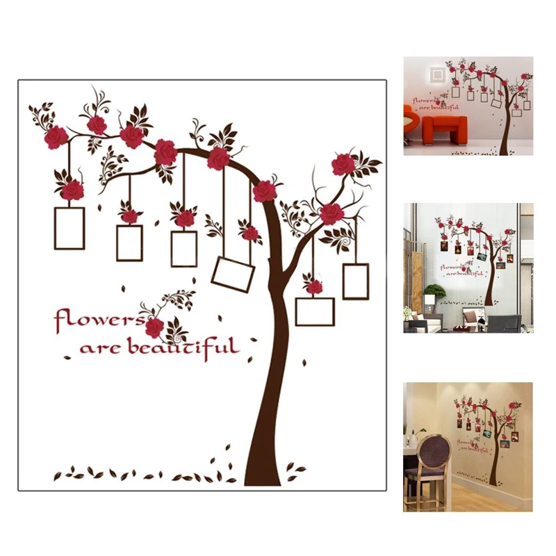 1 set Large  Family Tree Photo Frame Removable Wall Sticker Love Tree Love You Forever Bird Butterfly Decal