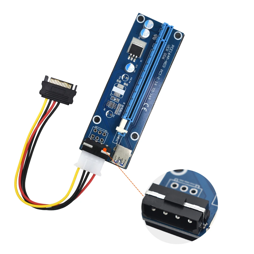 TISHRIC Ver006 PCI Express Riser Card 1x до 16x Usb3.0 кабель 60 см E удлинитель Sata 4pin Molex Power для Btc Miner