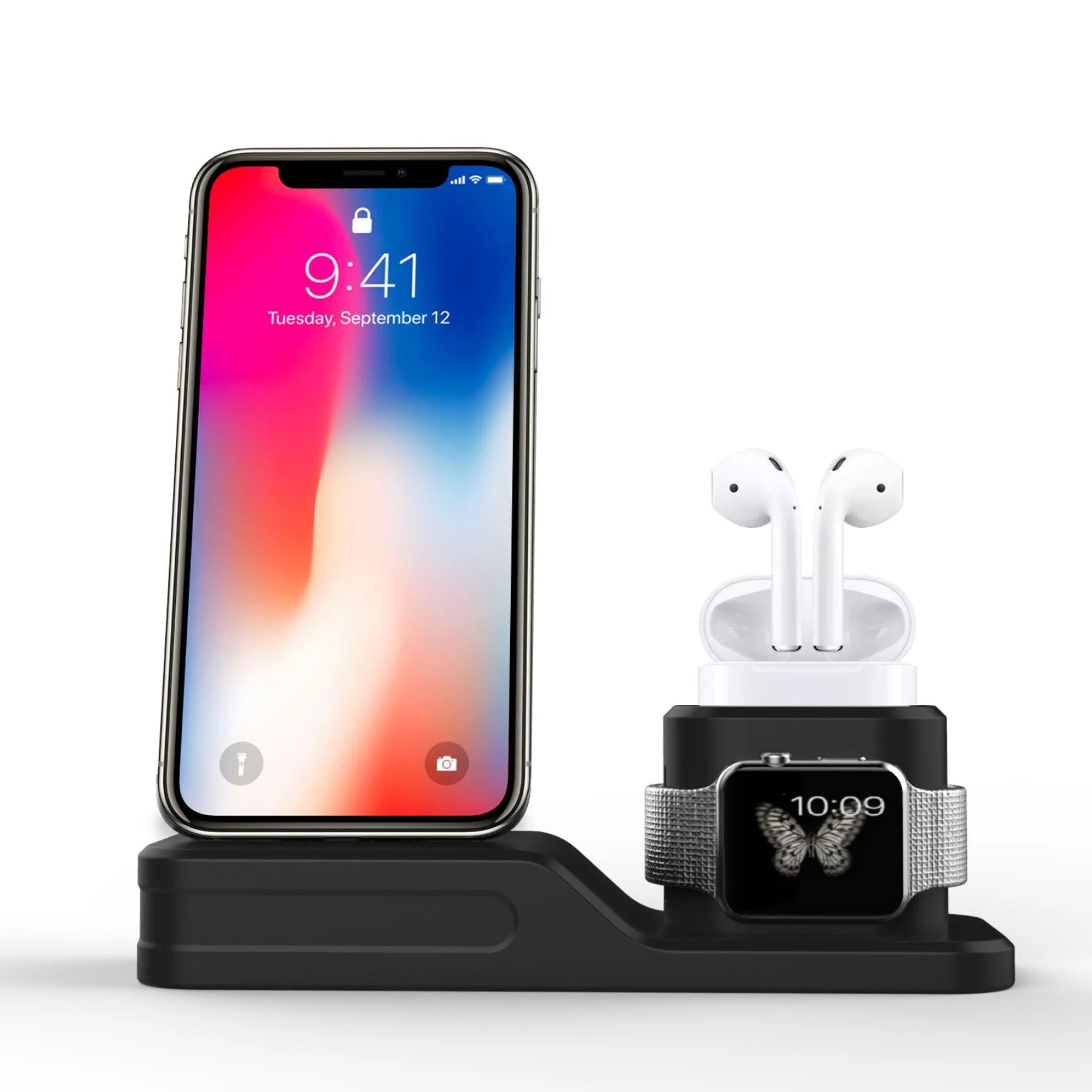 

3 in 1 Charging Dock Holder For Iphone X 7 6 Silicone charging stand Dock Station For Apple watch for Airpods mobile support
