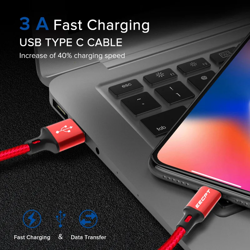 Кабель usb type-C для Xiaomi Redmi Note 7 samsung Galaxy S9 S8 type-C, кабель для зарядного устройства, кабель для зарядки USB-C телефона