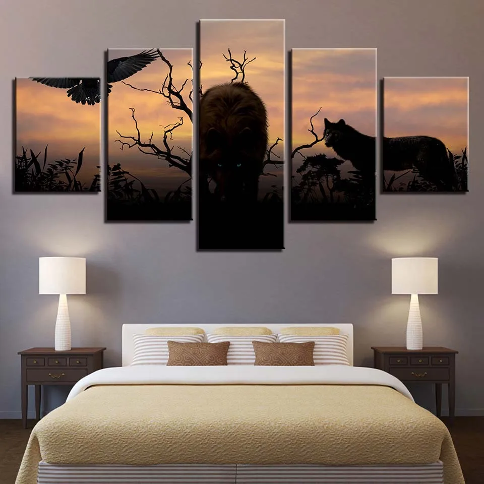 

Home Decor Canvas Painting HD Prints 5 Pieces Animal Wall Art Wolf Modular Pictures Tree Landscape Living Room Artwork Poster