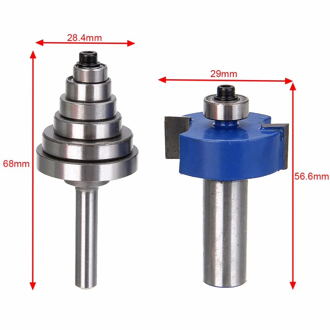 2 шт. 2 флейты карбида шпунта маршрутизатор бит 1/2 "х 2-5/8" с 6 Подшипники набор для Деревообработка измельчители
