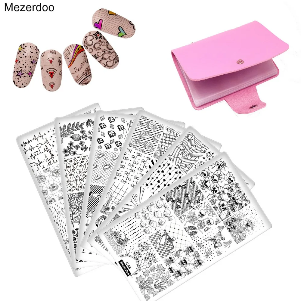 

Nail Stamping Plates Set 10PC Nail Plates +Storage Bag 20 Slots Holder Flower Animal Skull Nail Art Template Image Stencil Tool