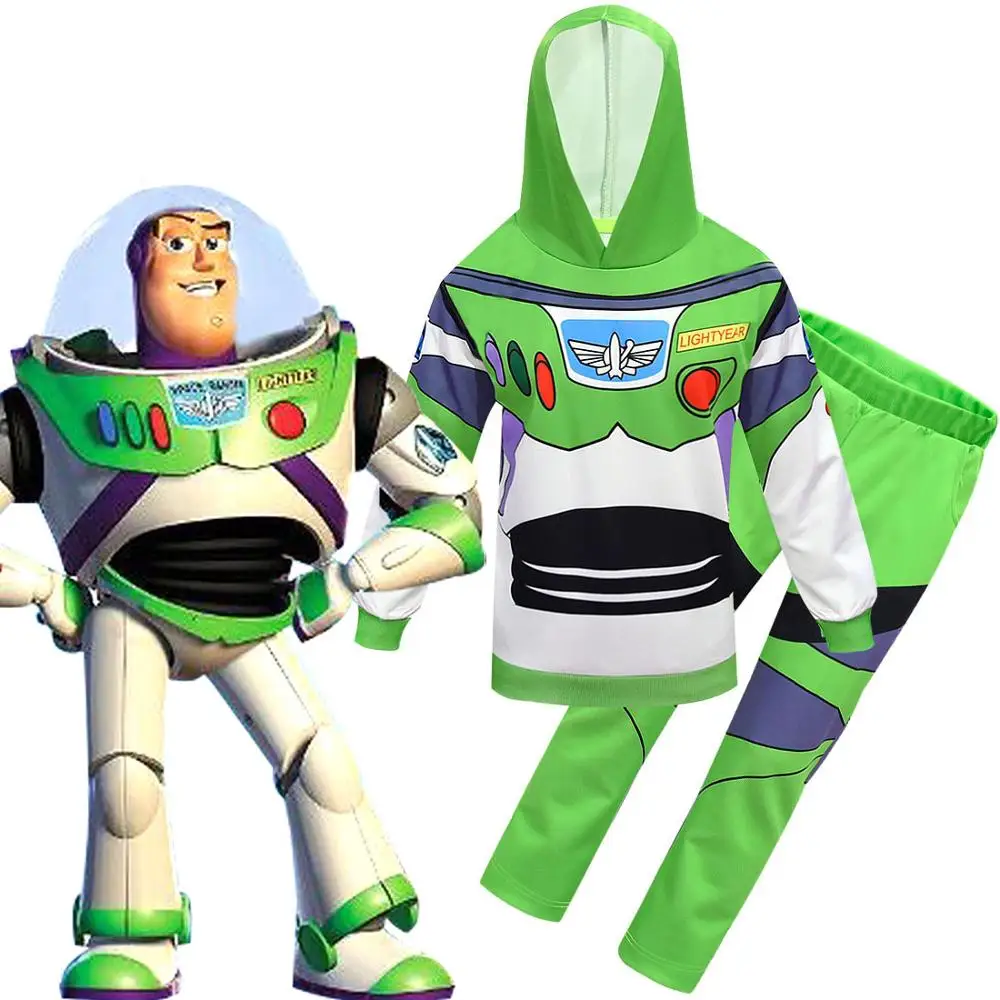

anime Toy Story Costume Buzz Lightyear uniform Hooded Jacket Cosplay Kids boy Hooded Sweatshirts Halloween child party Costume