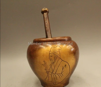 

9"Chinese Dynasty Bronze Fine Workmanship Li Shizhen Word Medicine Pounding Tank