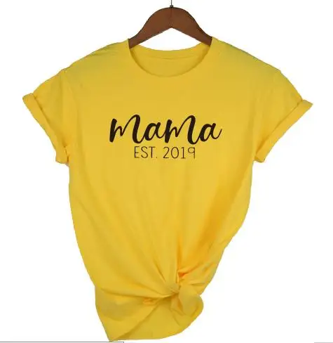 OKOUFEN папа And Mama»(«Я люблю папу и маму») парные футболки новые футболки для мамы Семейные комплекты Топ Для женщин футболка Повседневное короткий рукав объявление беременности Топы - Цвет: yellow t black MAMA