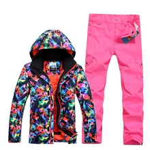 GSOU снежной Для женщин лыжный костюм, для спорта на открытом воздухе из дышащего материала, уплотненные, теплые, Водонепроницаемый Ветрозащитный Двойной одноплатный Лыжная куртка и брюки