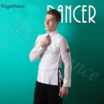 

customized men's Latin shirt white two piece competition clothes custom made freeshipping