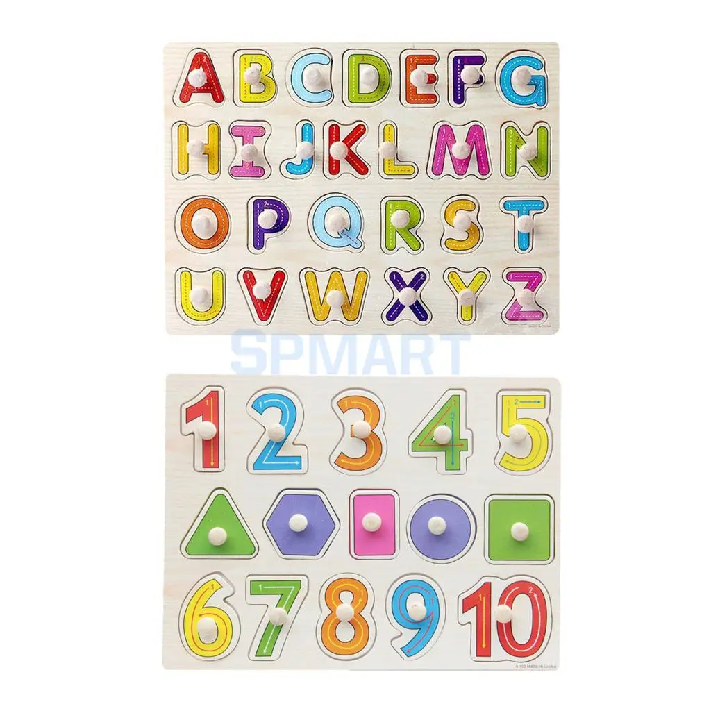 Деревянные цифры и буквы в форме Peg Puzzle Baby Toldder Дошкольные Детские игрушки