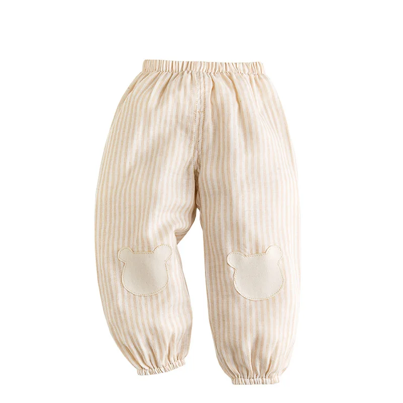 

0-6 Years Baby Girl Casual Beige Plaid&Striped Pants Cute Cotton Ankle-length Harem Pant Summer Loose Thin Trousers Kids Clothes