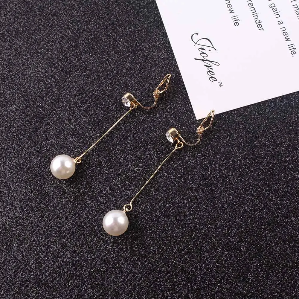 Korea Style Fashion Cute Ear Wire Clip Earrings Non Piercing Female Models Long Pearl No Ear Hole Jewelry women Earrings