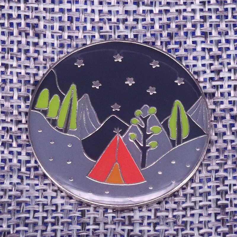 

Mountain tree brooch starry night landscape pins explore nature badge travel jewelry wanderlust adventurer gift backpack decor