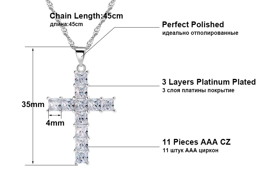 Роскошное ожерелье с кулоном в виде креста из 11 шт. ожерелье с кулоном из кубического циркония для женщин и женщин ON100