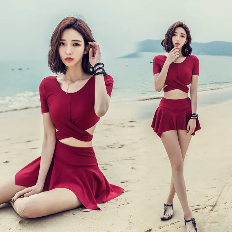 Женский купальный костюм из двух частей, купальный костюм одежда для купания, плюс размер, бикини, морской танкини, купальные костюмы, модные купальные женские раздельные юбки, пуш-ап