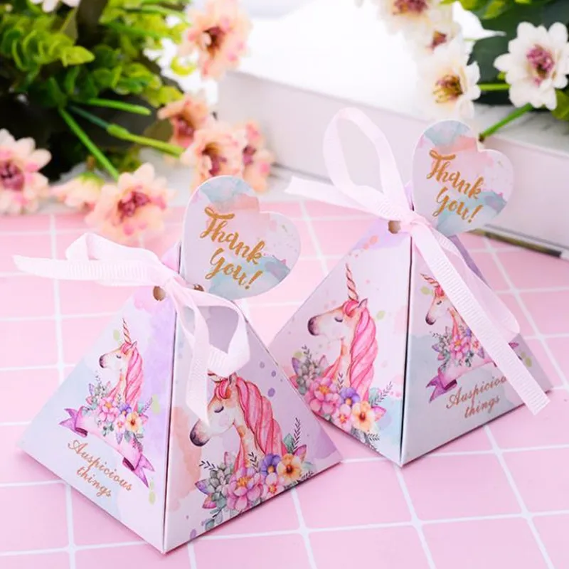 

Pink Triangular Pyramid Unicorn Candy Box Happy Birthday Baby Shower Party Decorations Unicorn Party Gifts Box Party Supplies