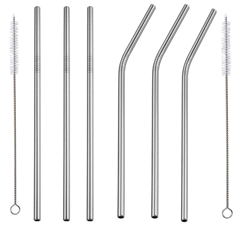 

Reusable Drinking Straw Straight & Bent Reusable High Quality 304 Stainless Steel Metal Straw with Cleaner Brush For Mugs coffe