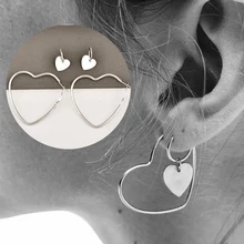 2 пар/компл. Новая мода Европа и Америка простой металлический «любящее сердце кулон обруч серьги стерлингового серебра серьги набор для Для женщин Свадебные украшения