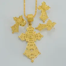 Etíope Traditio Cruz Grande juegos de Joyería Collares/Pendientes/Anillo Chapado En Oro de África la Religión Católica Cruces Eritrea #053906