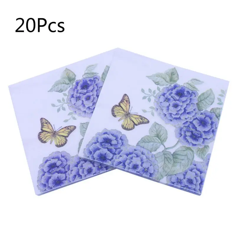20 Sheets/Bag Creative Flower Purple Hydrangea Butterfly Paper Napkins Guest Wedding Party Tableware Decoration Supply | Дом и сад