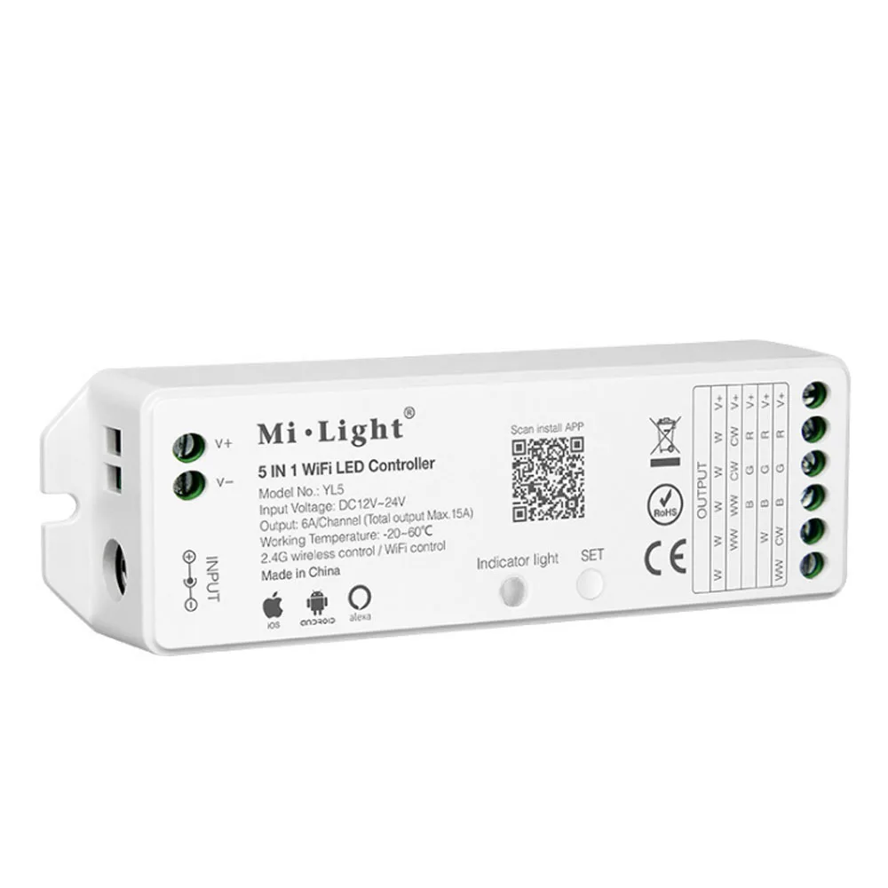 Milight YL5 5 в Беспроводная Светодиодная лента контроллер 1 Wifi Led 2 4 ГГц 15 А wi fi DC12 24V 6A