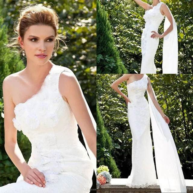 One Shoulder Wrap Wedding Dress