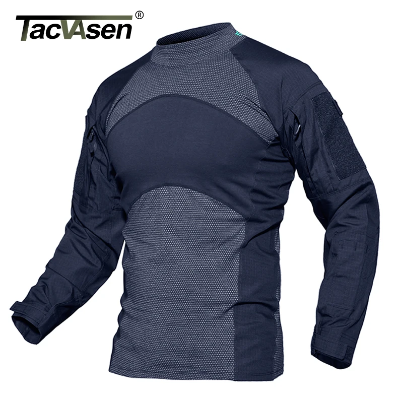 

TACVASEN Men Summer Tactical T-shirt Army Combat tshirt Cotton Long Sleeve Airsoft Performance shirts Paintball Military Clothes