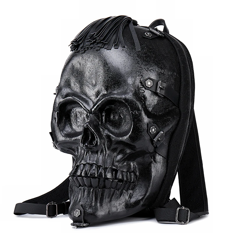 Панк Череп 3D Рюкзак Хэллоуин Черный Рок сумка PU кожаная сумка для кистей для мужчин женщин большой емкости ноутбука школьные сумки