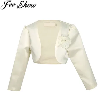 

9M-10Y Beige Kids Girls Long Sleeves Clothing Bolero Jacket Shrug Short Cardigan Sweater Dress Outerwear Party Coats Cover