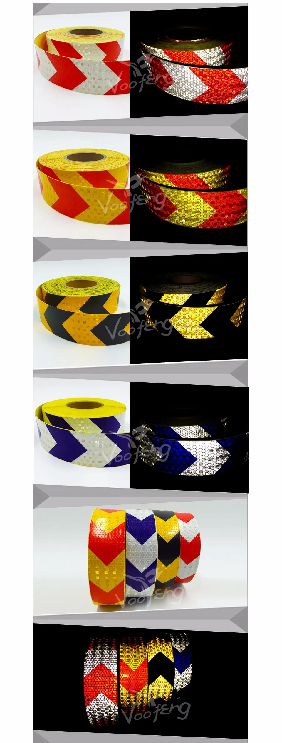 5cmx10m Arrow Safety Warning Conspicuity Reflective Roll Tape Marking Film Sticker for Road Construction Caution sticker