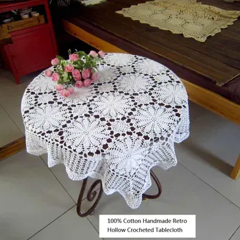 

100% Cotton Handmade Crochet Hollow Out Design Square Tablecloth Washable Wear-Resistant Decorative Cover Cloths for Weddings
