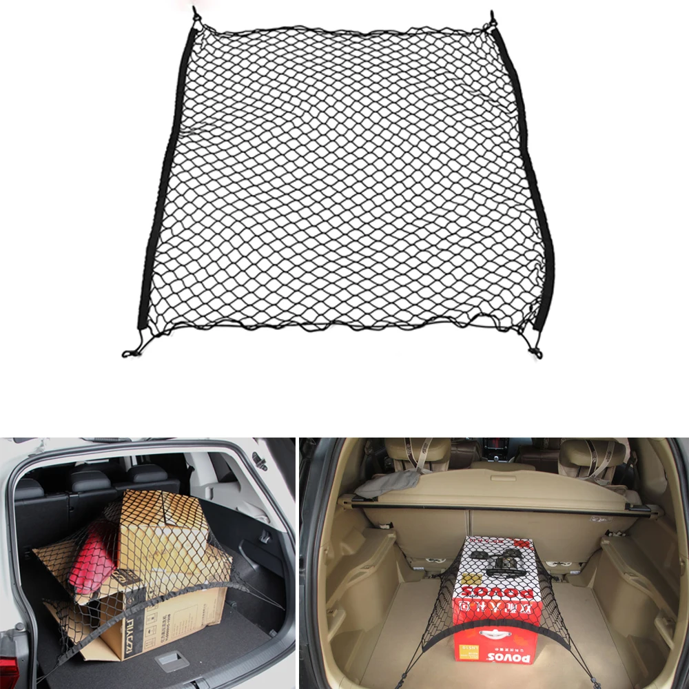 

Elastic Car Mesh Cargo Net with 4 Plastic Hooks Automobile Trunk Organizer Storage Bag Holder Auto Accessories 70 x 70cm