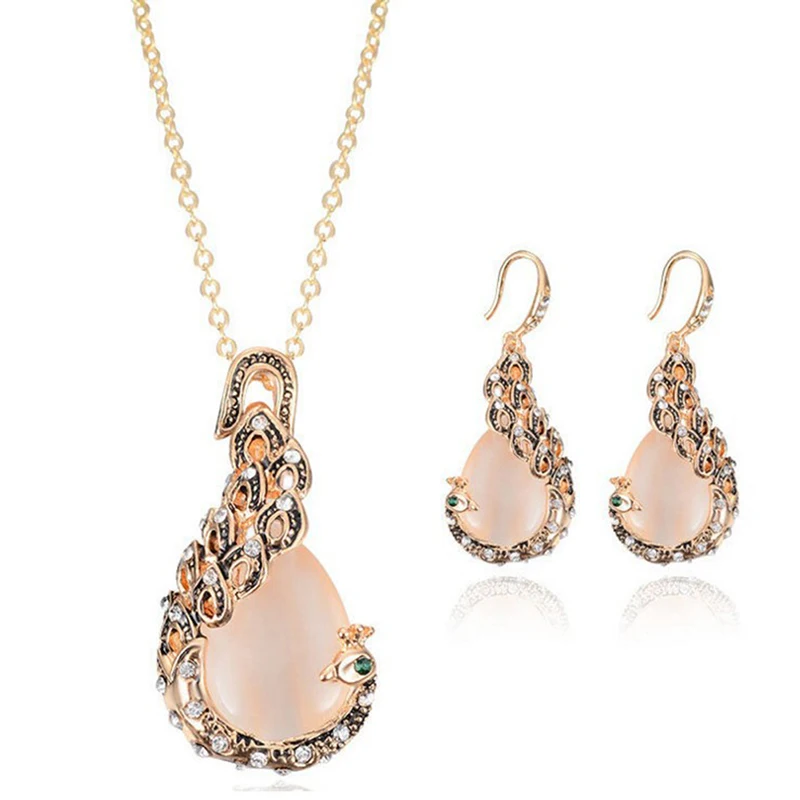 1 Set Crystal Drop Necklace Earrings Fashion Opal Blue Small Flowers Jewelry Wedding Party | Украшения и аксессуары
