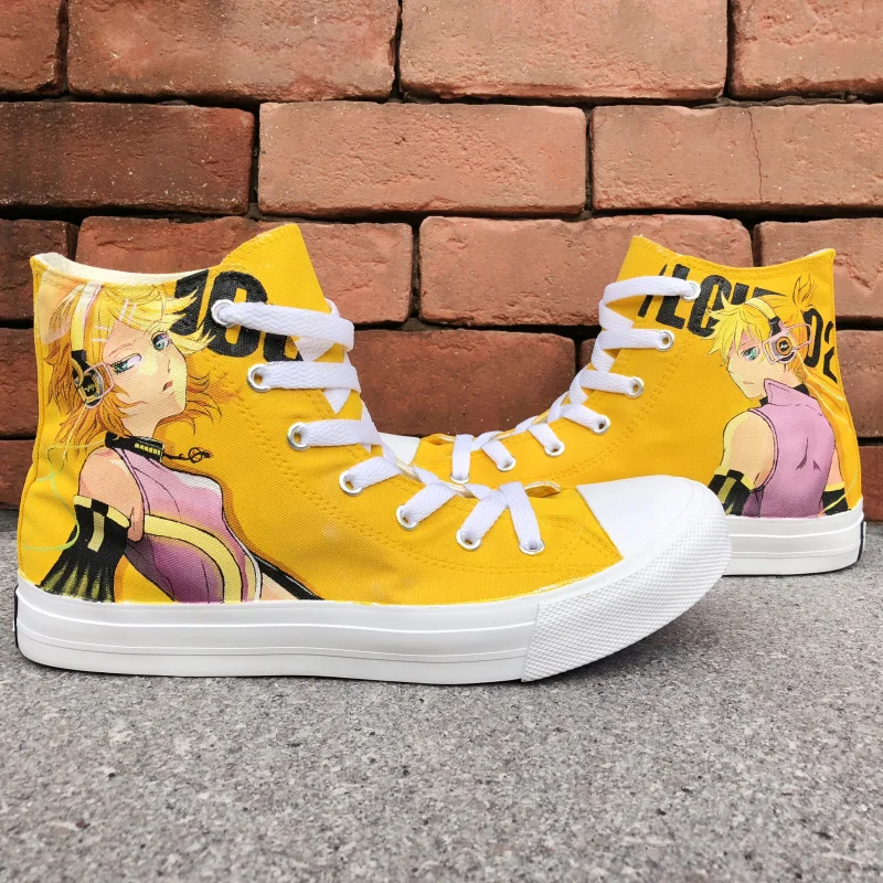 

Wen Man Woman's Anime Sneakers Hand Painted Shoes Design Hatsune Miku VOCALOID Canvas Plimsoll Gym Trainer Laced Footwear