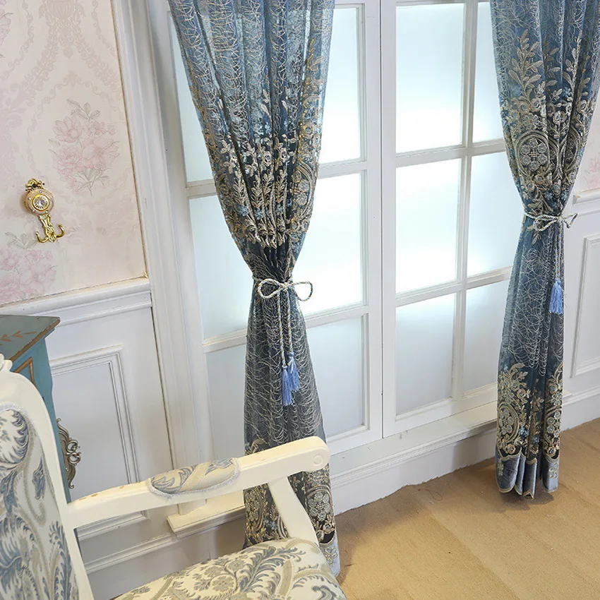 Роскошная занавеска в европейском стиле с голубым гнездом, прозрачная ткань для окна, спальни, вуаль с вышивкой, занавеска, занавеска, Cortinas, M085#30