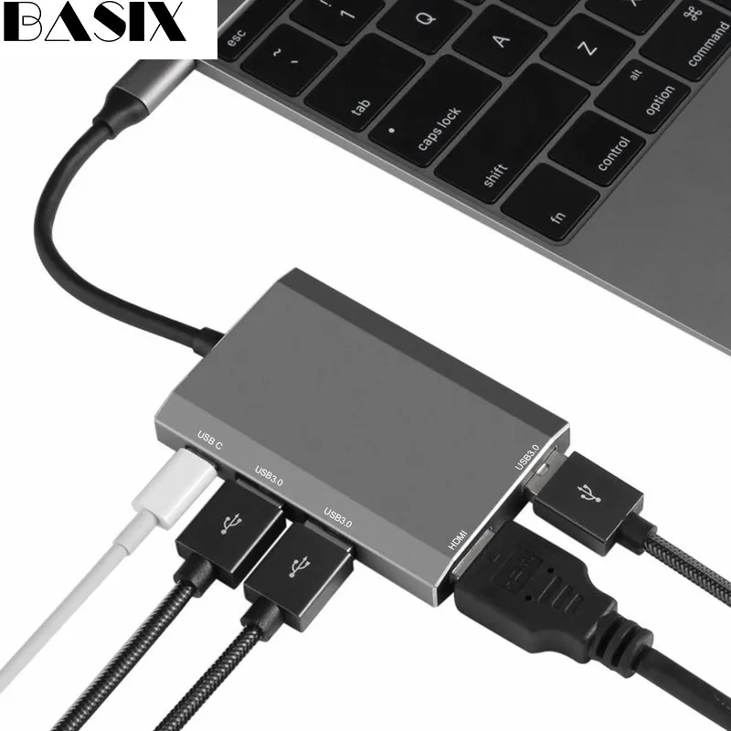 Basix Тип C концентратор Usb C к HDMI 4 K/USB3.0 PD адаптер USB-C конвертер для MacBook, huawei MateBook type C usb 3,0 концентратор