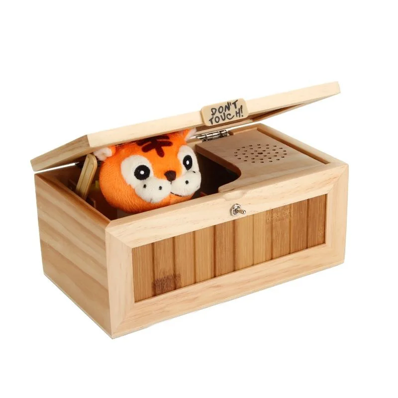 

Useless Box Leave Me Alone Box Wooden Most Machine Don't Touch Tiger close the door Funny Toy Gift for Kids Boys Girls New 2018