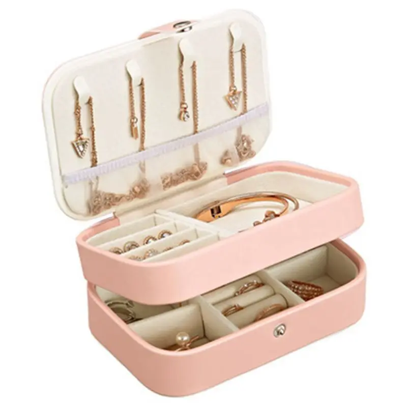 

Portable Women Jewelry Box Storage Organizer Girls Travel 2-Layer Rectangle Earrings Ring Necklace Carrying Case Gift Boxes