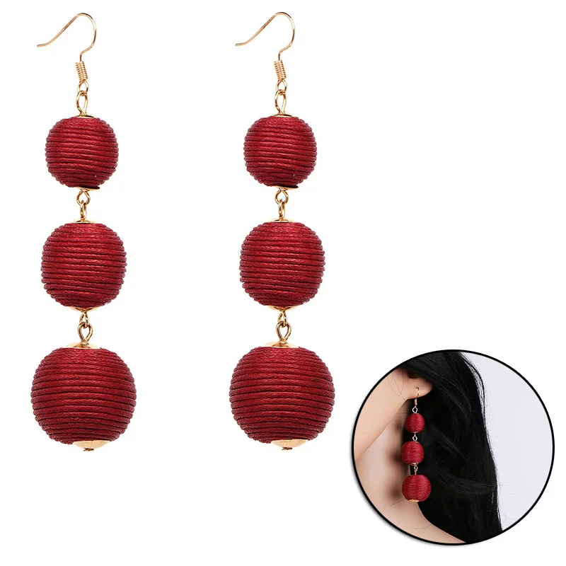 

Fashion Europe Bohemia Style Long Waterproof Rope Ball Drop Earrings Hot Exaggerated Thread Ball Earrings for Women JL