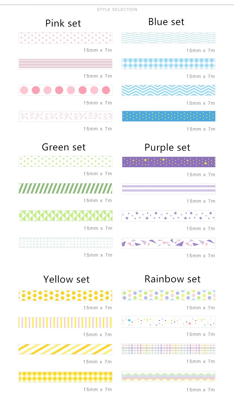 4 шт базовый Радужный бумажный набор декоративного скотча Васи 15 мм* 7 м Цветная декоративная лента Маскировочные наклейки для скрапбукинга, школьные принадлежности A6871