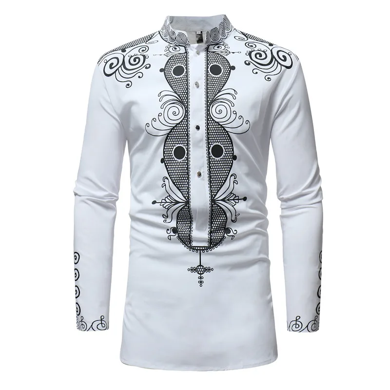 Autumn Men Dashiki Dress Shirt Summer Stand Collar African Shirts Male Fashion Design High Quality Long Sleeve Clothing (3)