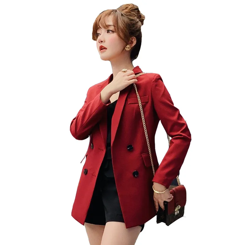 Fashion lady solid color blazer Temperament business jacket double-breasted long-sleeved suit female 2019 new women's clothing